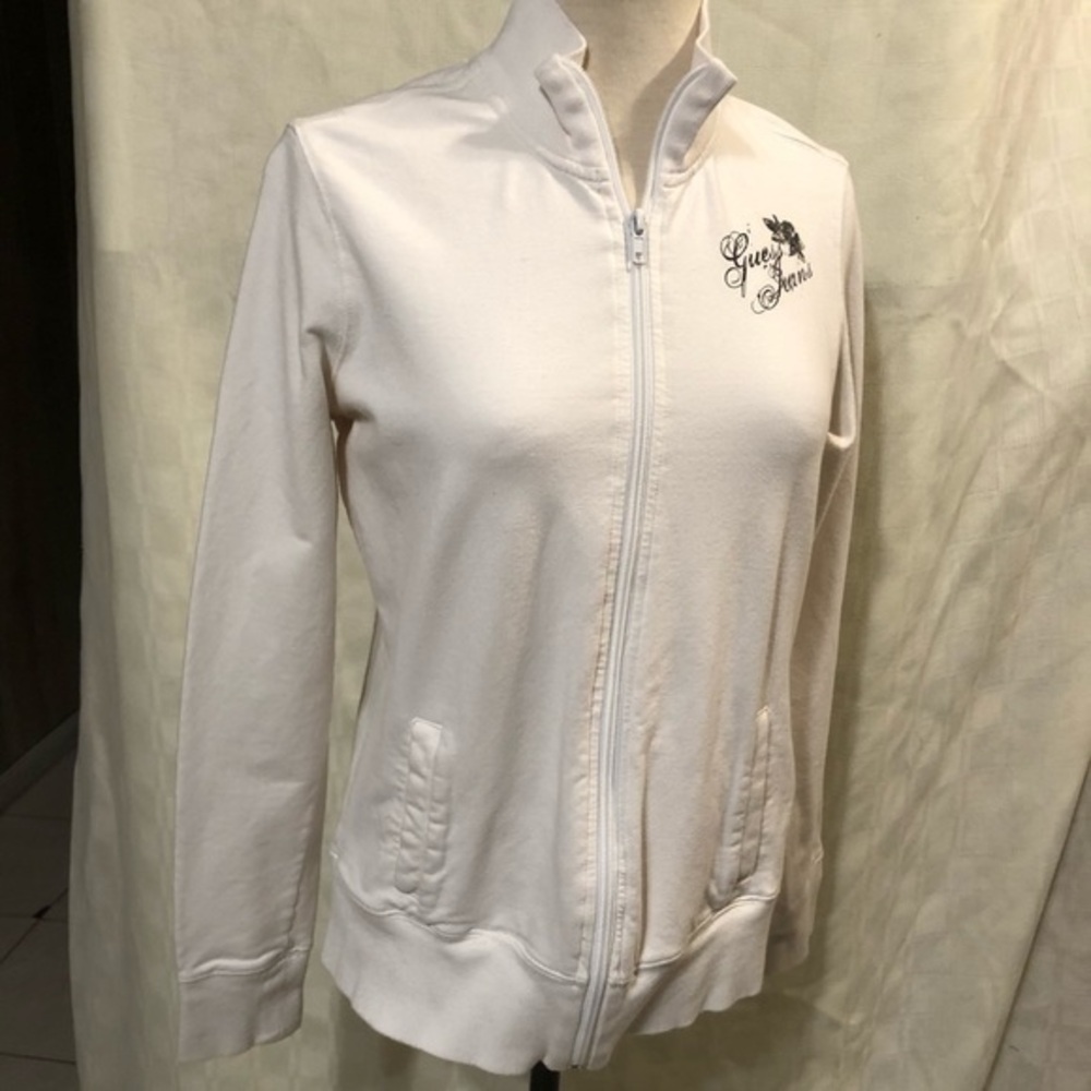 Guess Jeans White Zip Up Jacket Junior Size Lg